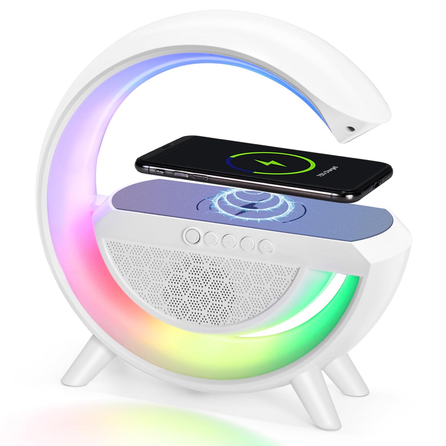 Delxo Bluetooth Speaker with Wireless Phone ChargerBig G Shape Bluetooth Speaker for Teen Adults Birthday IdeasAtmosphere Lamp Speaker with LED Night Lights for BedroomWhite