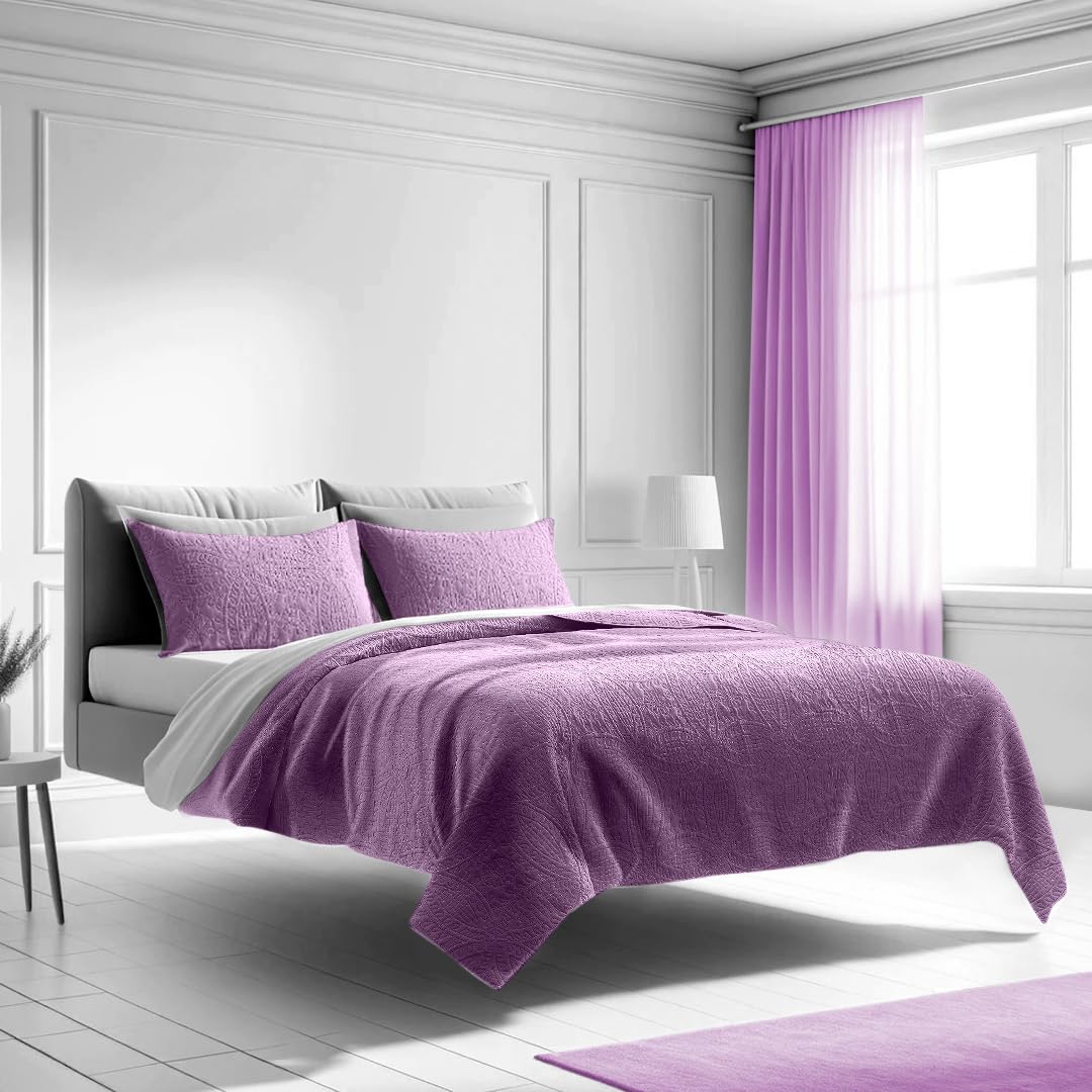 Mezzati Bedspread Coverlet Set Purple-Jasper Prestige Collection - Comforter Bedding Cover Brushed Microfiber Bedding 2-Piece Quilt Set (Twin / TwinXL Purple Jasper) - FamilyCarers.store