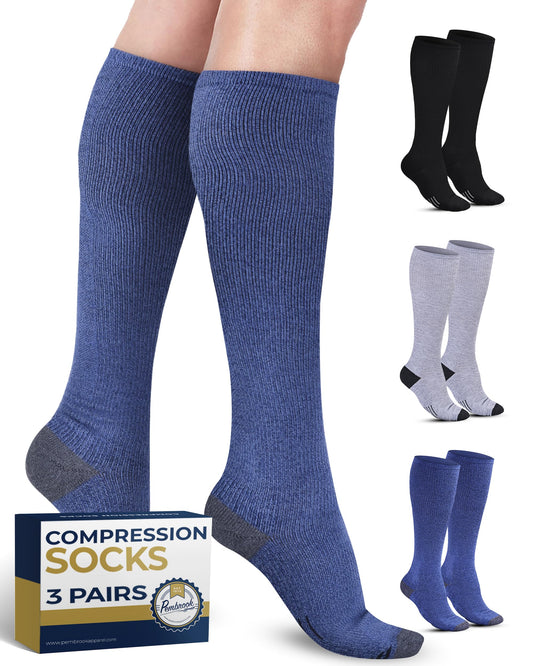 Light Compression Socks for Carers – 3 Pairs, 8-15 mmHg, Sports & Travel Support