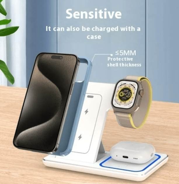 15W 3-in-1 LED Wireless Charger Stand for Carers – Charge Phone, Watch & Earbuds at Once - FamilyCarers.store