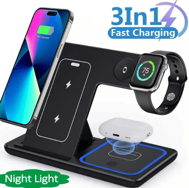 15W 3-in-1 LED Wireless Charger Stand for Carers – Charge Phone, Watch & Earbuds at Once - FamilyCarers.store