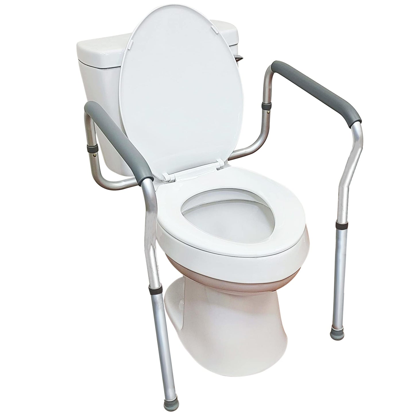 Toilet Safety Rails & Frame for Elderly — Adjustable Padded Grab Handles