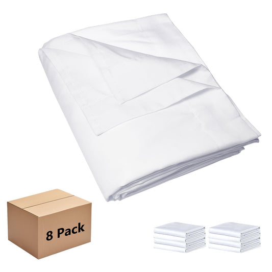 8-Pack Flat Sheets – Soft Brushed Microfiber, Colour-Coded Hems, White – Bulk Bedding for Home Care, Care Homes & Busy Carers