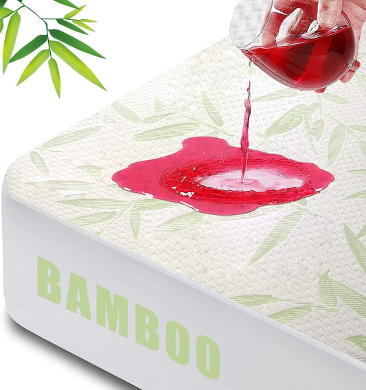 Full Waterproof Mattress Protector Rayon Made Form Bamboo Mattress Pad Cover Classical Style Soft and Smooth Mattress Protector and Mattress Cover Mattress Pad for Better Sleep
