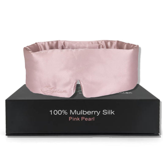 Elysium Luxury 100% Mulberry Silk Sleep Mask – Blackout Eye Mask for Carers – Protects Skin & Hair (Pink Pearl)