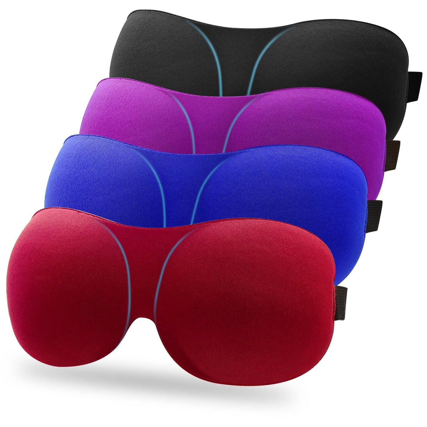 3D Sleep Masks for Carers – Light Blocking, Side Sleeper Friendly, Pack of 4 (Black, Purple, Blue, Burgundy)