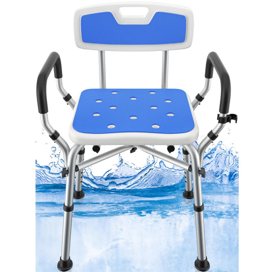 Shower Chair with Arms & Back for Elderly — 6 Height Settings, Aluminium, Cushioned