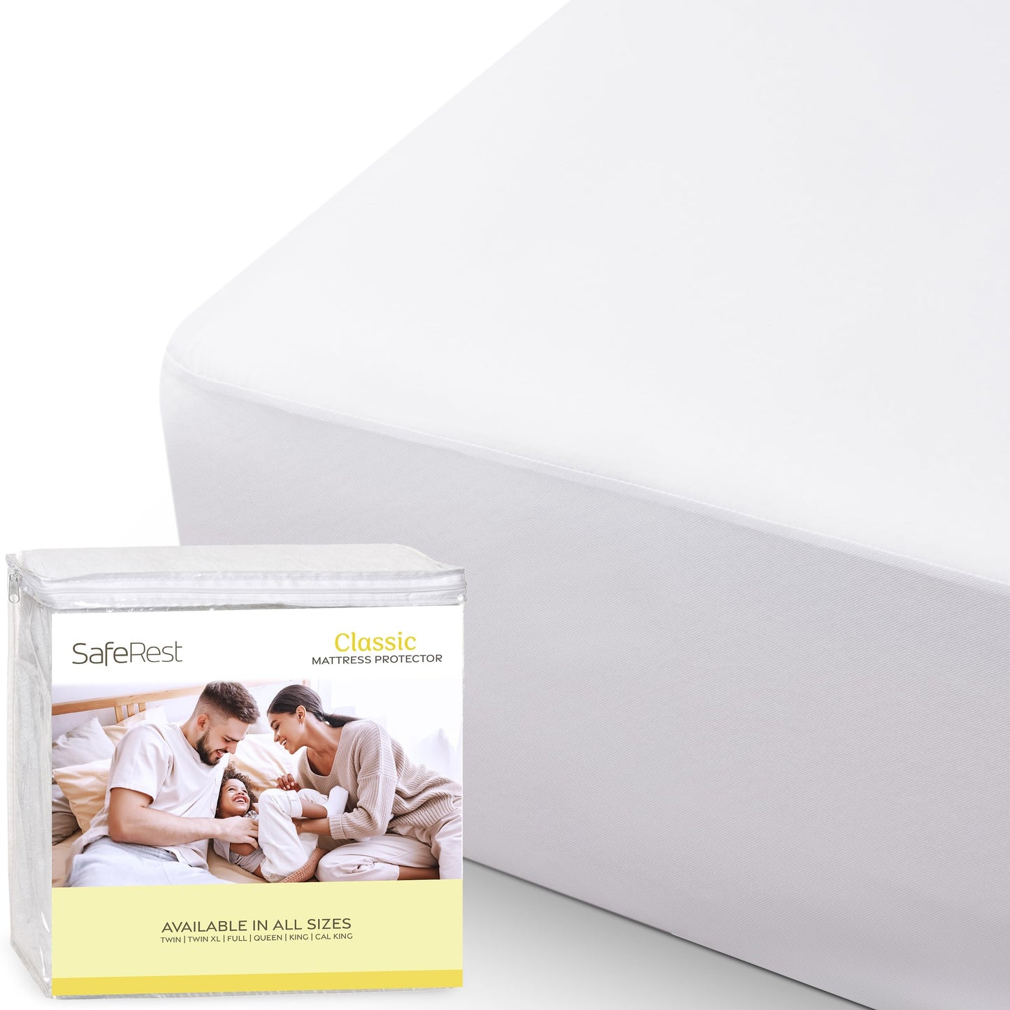 SafeRest 100% Waterproof Queen Size Mattress Protector - Fitted with Stretchable Pockets - Machine Washable Cotton Mattress Cover for Bed