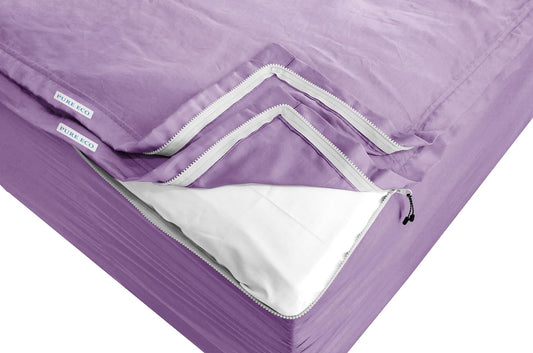 Zipper Fitted Sheet - Includes 1 Fitted Sheet Base & 2 Zip-On Sheets - Upto 16” in. Deep Pockets Queen Size Zipper Fitted Sheet - Easy to Change Sateen Cotton 600 TC Fitted Sheet - Lilec