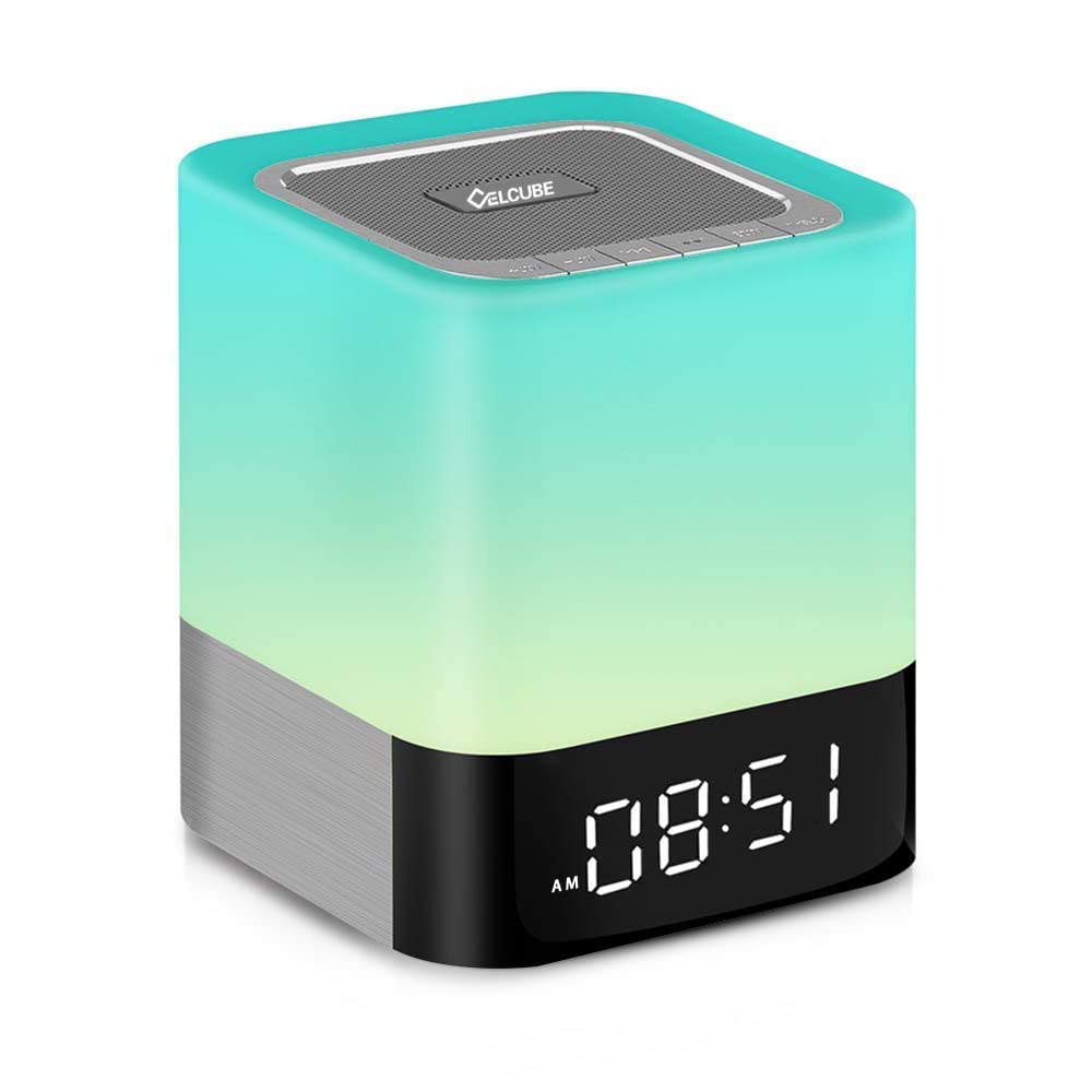 Celcube 5-in-1 Bedside Lamp Bluetooth Speaker & Alarm Clock – Night Light for Carers