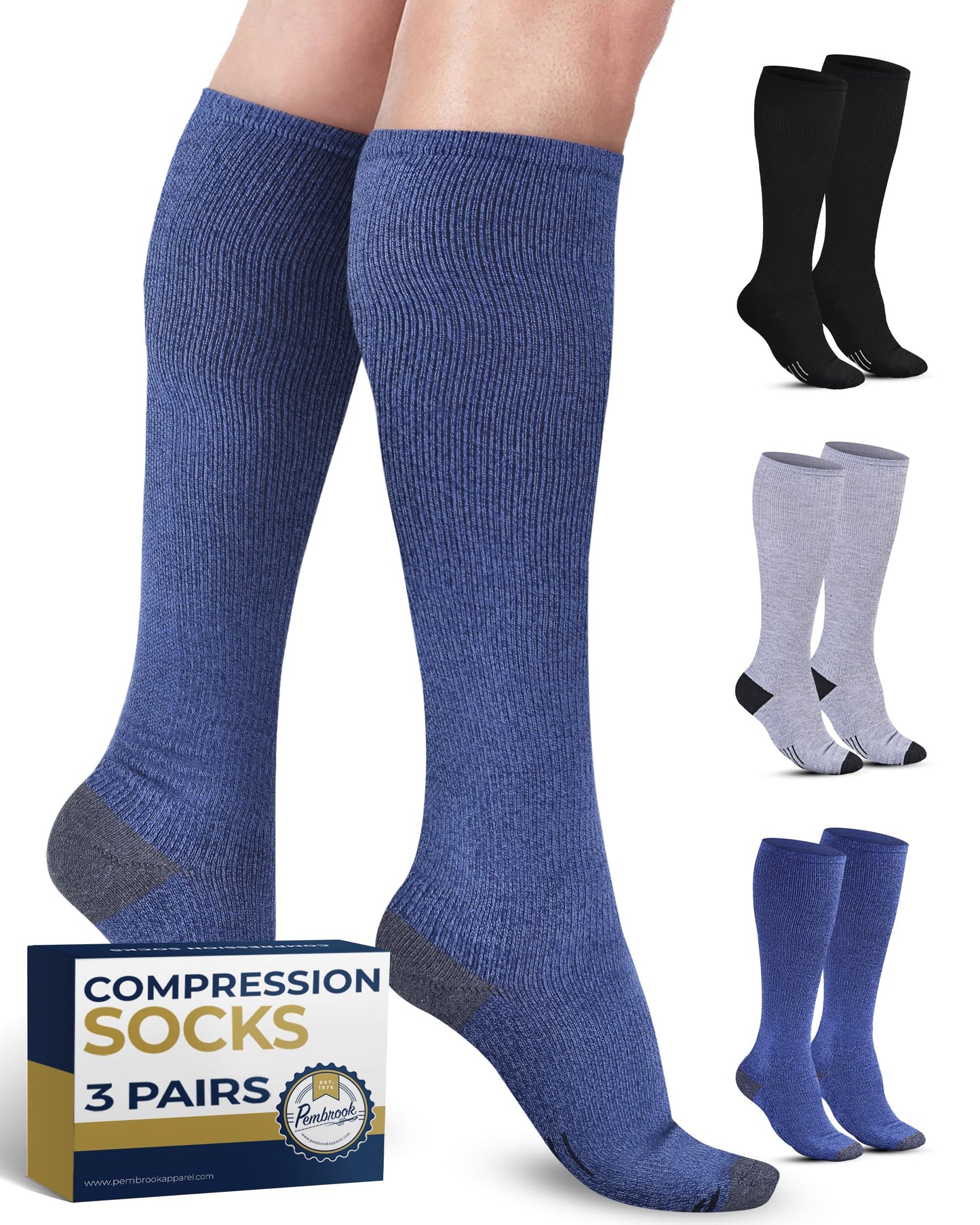 Light Compression Socks for Carers – 3 Pairs, 8-15 mmHg, Sports & Travel Support