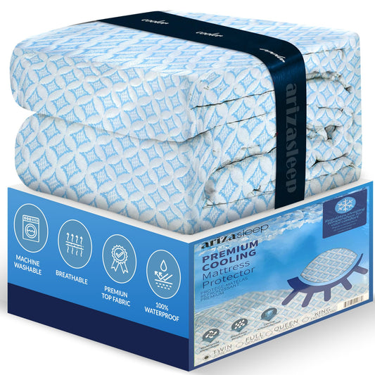 Ariza Sleep Cooling Waterproof Mattress Protector – Breathable, Hypoallergenic, 18" Deep Pocket – King Size (UK) – Night Sweats & Care Bedding
