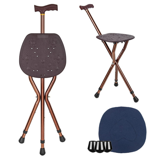 Foldable Walking Cane with Seat for Elderly — Height Adjustable, 265lb Capacity