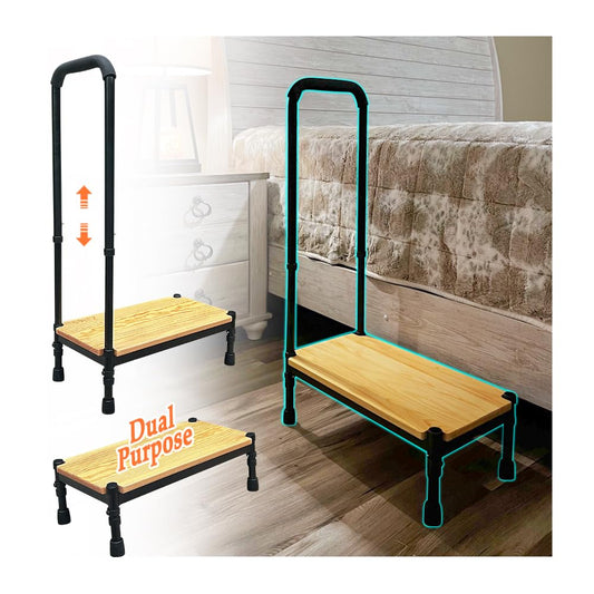 Adjustable Bedside Step Stool with Handle for Elderly — 2-in-1 Step & Handrail