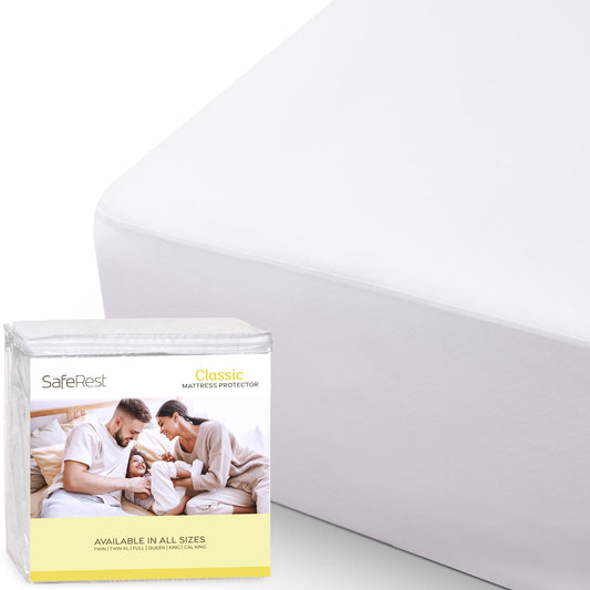 SafeRest 100% Waterproof Queen Size Mattress Protector - Fitted with Stretchable Pockets - Machine Washable Cotton Mattress Cover for Bed