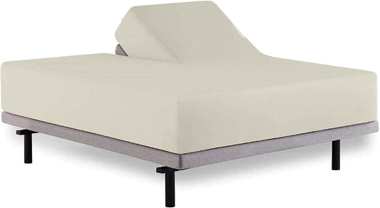 Split Top Fitted Sheet for Adjustable Beds – 100% Cotton, 18" Deep Pocket, Queen Size – Profiling & Split-Head Bed Bedding for Home Care (Ivory)