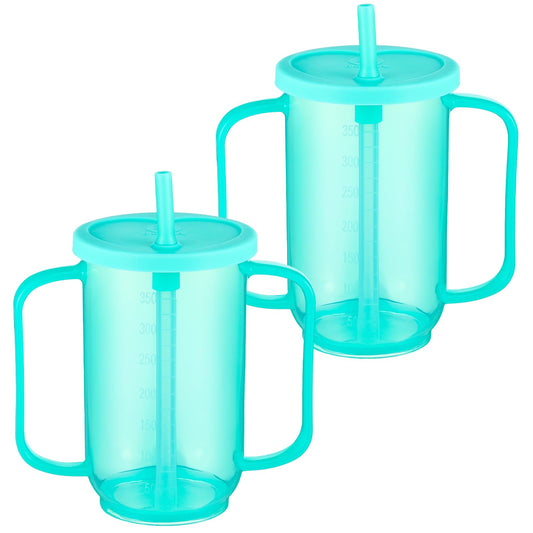 Spillproof Sippy Cups for Elderly — 2-Pack with Handles, Straw & Lid (12oz)