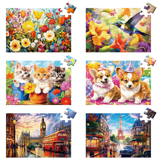 Large Jigsaw Puzzles for Seniors with Dementia & Alzheimer’s – 6-Pack, 36 Pieces, Animal Themes with Storage Bags – Carer Activity Gift