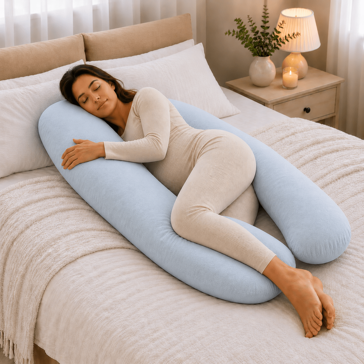 9ft Full Body Support Pillow & Case — Elderly, Recovery & Rest (Light Blue) - FamilyCarers.store