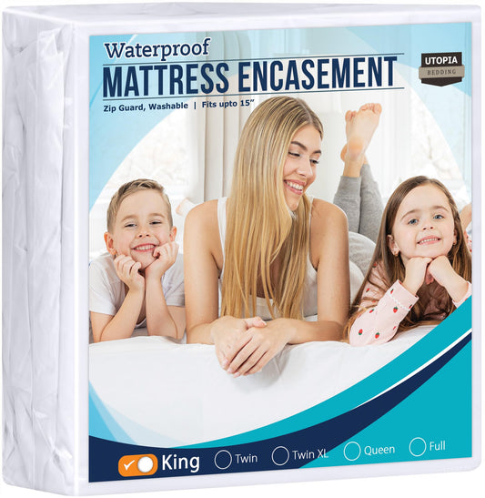 Utopia Bedding Zippered Mattress Encasement King 100% Waterproof Bed Bug and Dust Mite Proof Mattress Protector Absorbent Six-Sided Mattress Cover