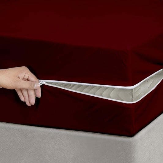 Easy-Zip Fitted Sheet – Brushed Microfiber, 8" Deep Pocket, Burgundy – Carer-Friendly Zip-On Design for Effortless Bed Changes