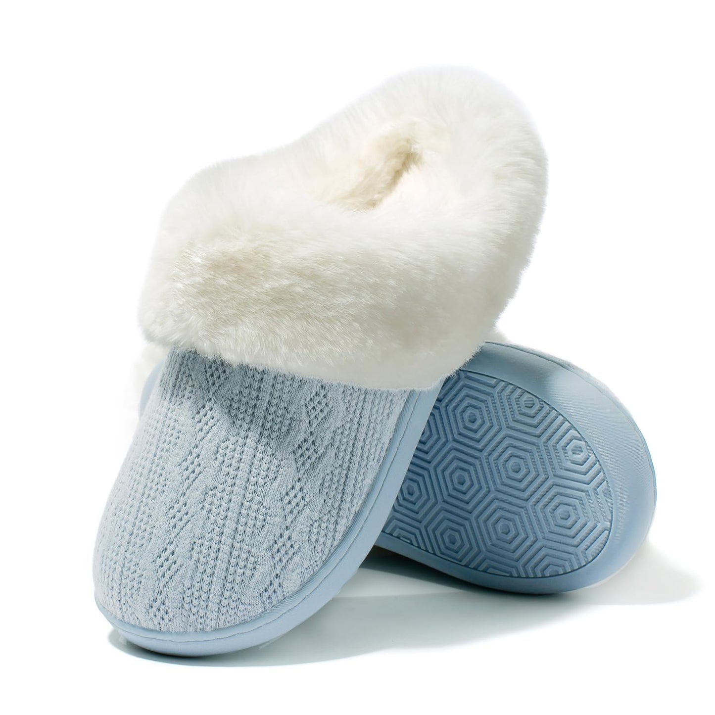 Zonsmo Womens Slipper Memory Foam Fluffy Soft Warm Slip On House Shoes Anti-Skid Cozy Plush for Indoor Outdoor Blue Size 6-7