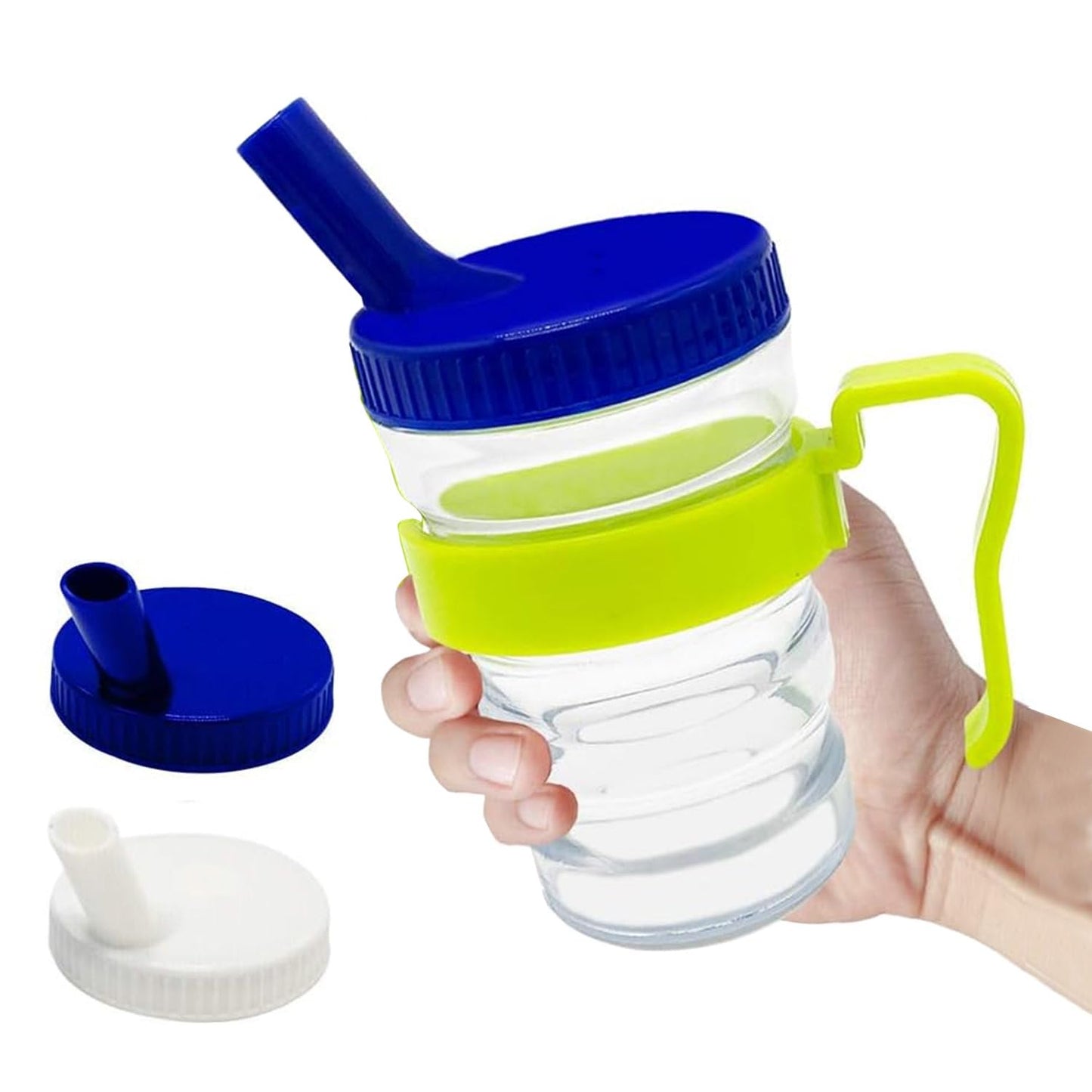 Spillproof Drinking Cup for Elderly — Control Flow Sippy Cup with 2 Lids & Handle