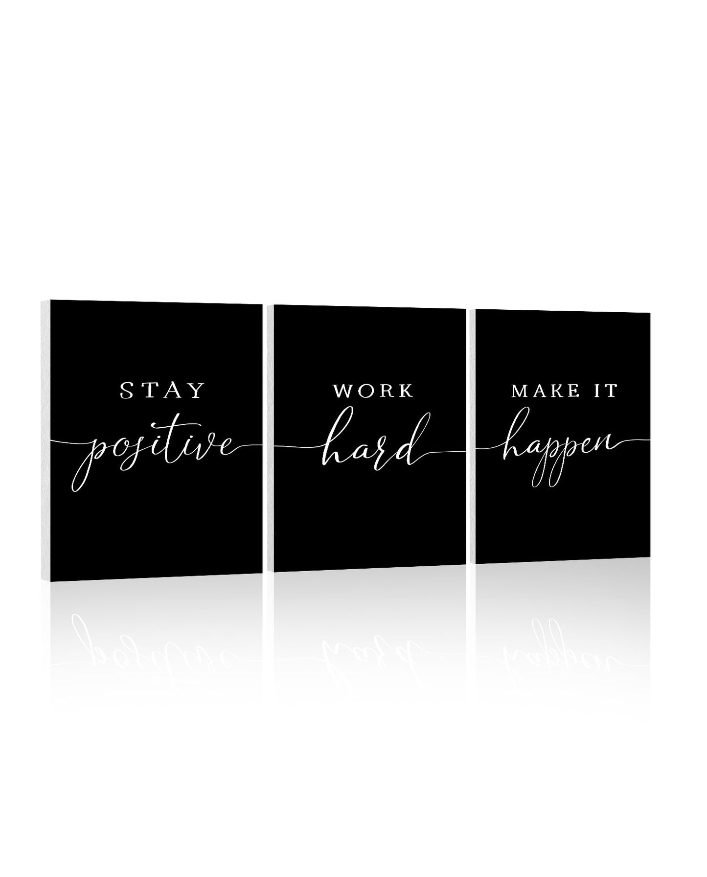 Motivational Wall Art Office Decor: 3 Piece Positive Quotes Wall Decor for OfficeStay Positive Work Hard Make It Happen Wall Art Office Pictures Inspirational Posters Black Art Wall Decor 12" x 16"