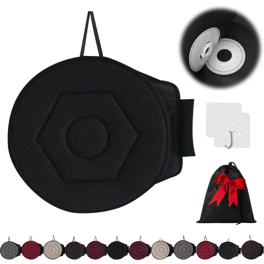 360° Rotating Car Seat Cushion for Elderly — Swivel Seat Aid with Storage Bag (Black)