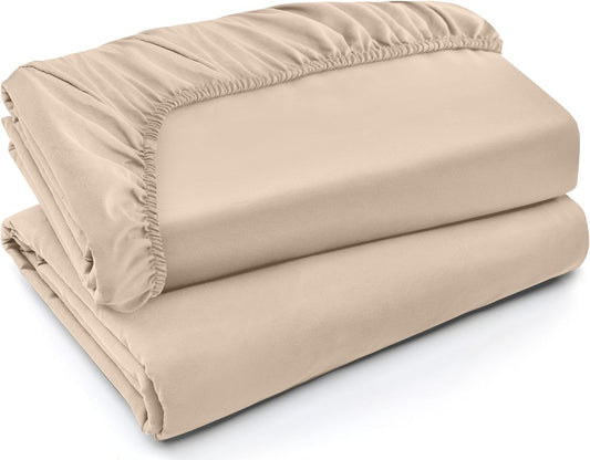 Utopia Bedding 2-Pack King Fitted Sheets – Soft Brushed Microfiber, 15" Deep Pocket, Shrink & Fade Resistant – Carer Bedding Essential (Beige)