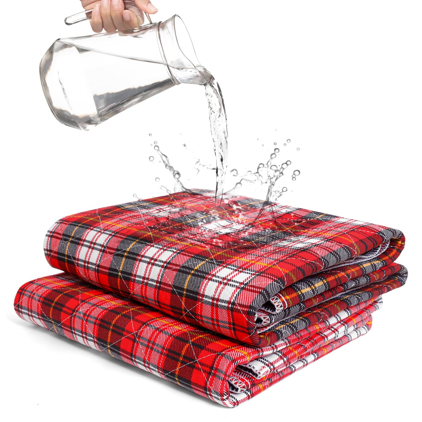 Washable Incontinence Bed Pads – 2-Pack, 36"x34", 4-Layer Waterproof, Non-Slip – Discreet Plaid Design for Seniors & Home Care