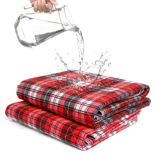 Washable Incontinence Bed Pads – 2-Pack, 36"x34", 4-Layer Waterproof, Non-Slip – Discreet Plaid Design for Seniors & Home Care