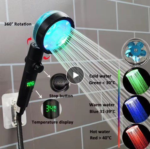 LED Colour-Changing Shower Head for Elderly & Carers – Temperature Safety Indicator, Anion Filter - FamilyCarers.store