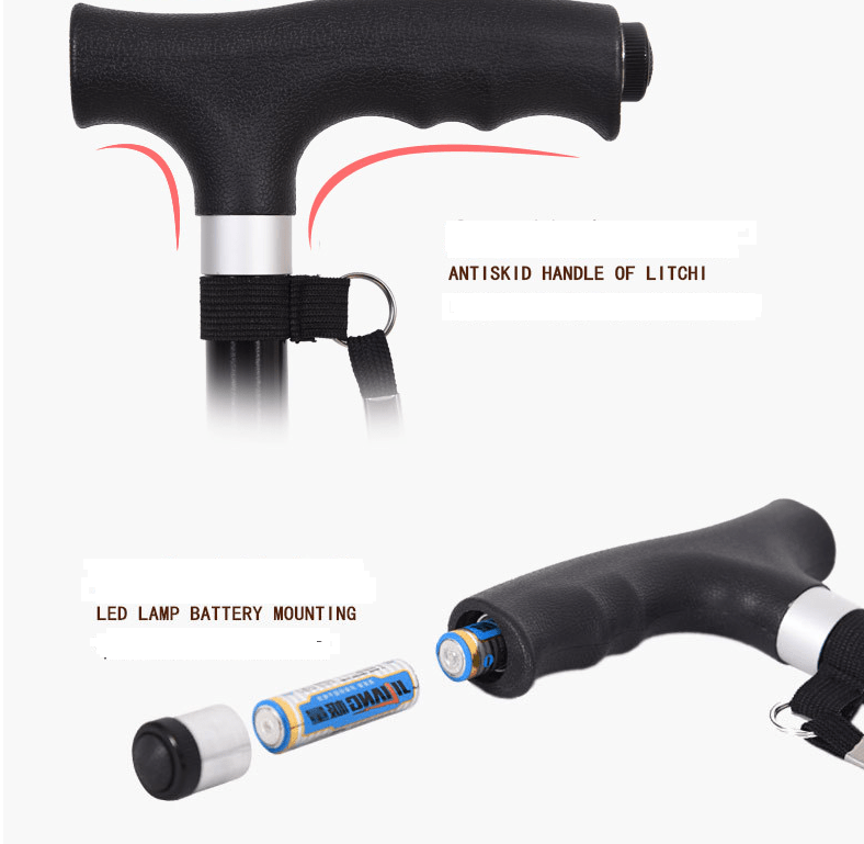 Multifunctional Four-Legged Cane with Light for Seniors - FamilyCarers.store